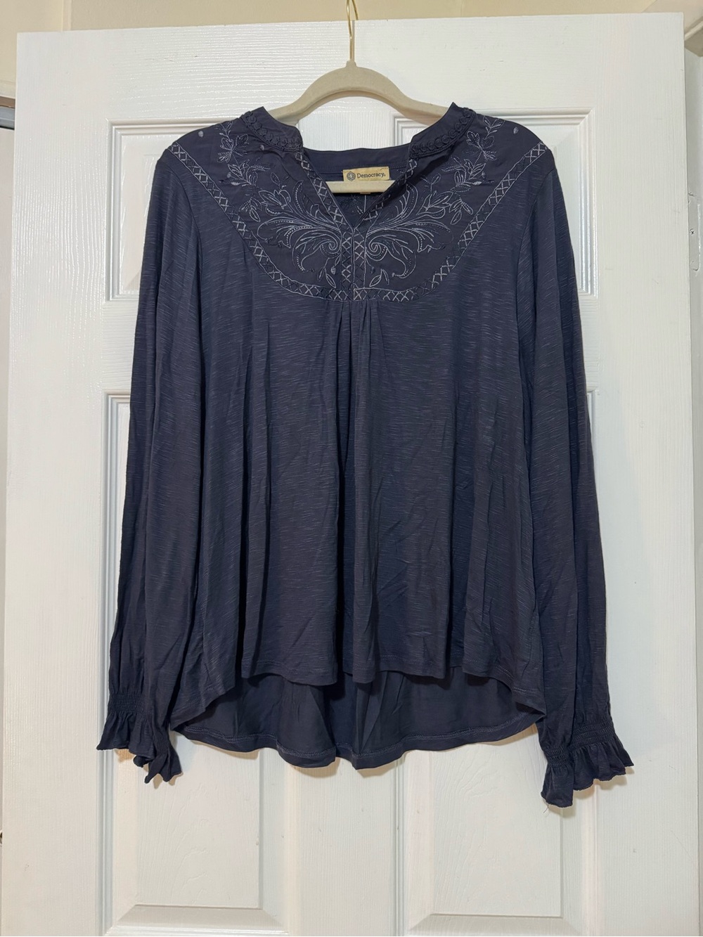 NWT Democracy Navy Blue Long Sleeve Blouse